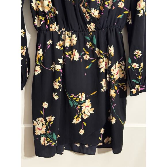 Akira Chicago Black Label Sz S Faux Wrap Floral Mini Dress Wedding Office Prep - Picture 2 of 11